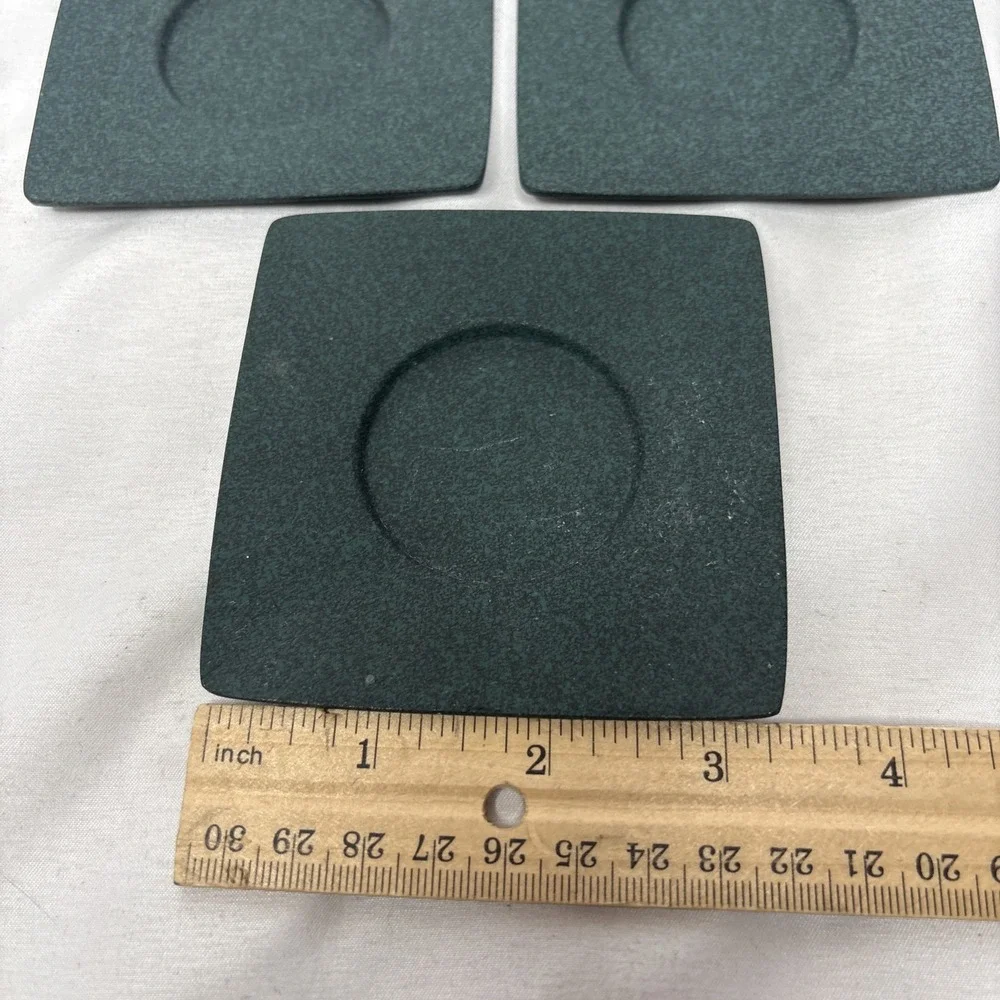5 Vtg Wazuqu Japanese Cast Iron Tea Light Candle Holder Square Minimalist Green